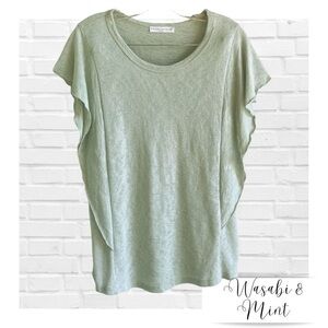 Wasabi + Mint Green Butterfly Slub Flutter Sleeve Textured Women’s Size M Ruffle